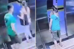 Homem passa mão nas partes íntimas de mulher dentro de elevador(Reprodução)