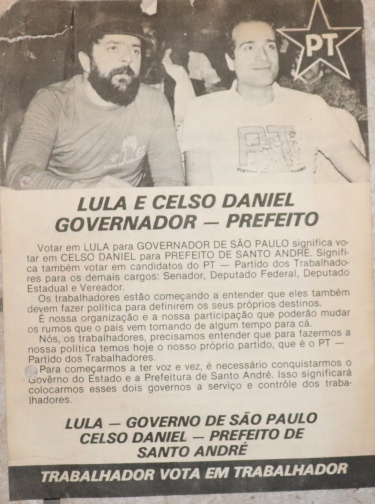 Campanha de Santo André/SP. O PT lança como candidato Celso Daniel. Em 2002 Celso Daniel é morto num crime comum mas os adversários do PT nunca deixaram o assunto de lado.