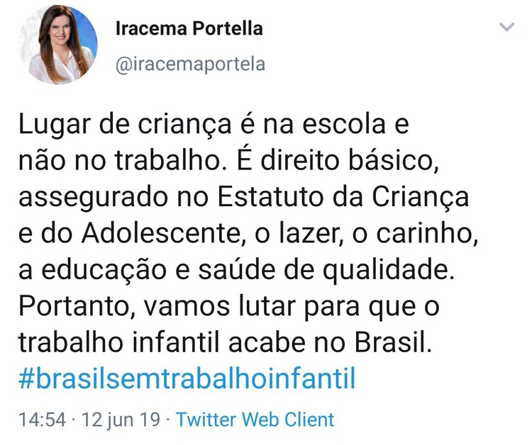 Deputada Iracema Portela no Twitter