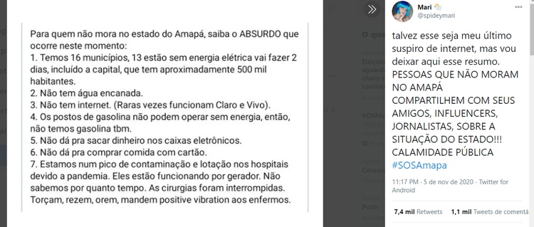 Falta tudo no Amapá por falta de energia - Pensar Piauí