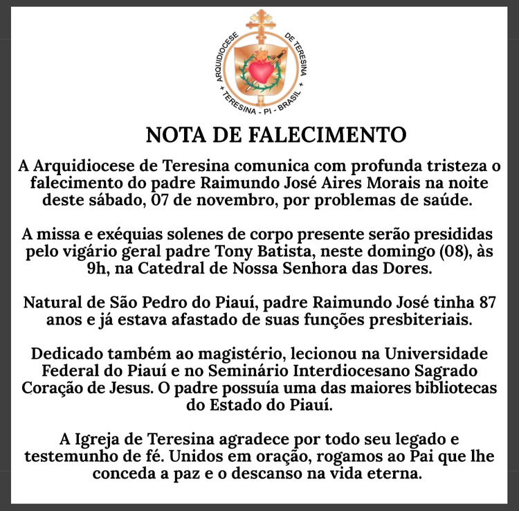 Nota da Arquidiocese de Teresina