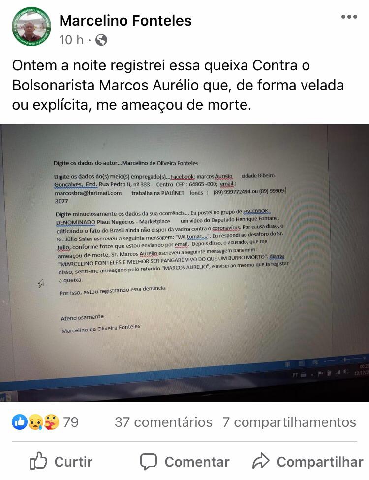 Desabafo nas redes sociais