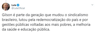 Lula fala das característica políticas do homem publico Gilson Menezes