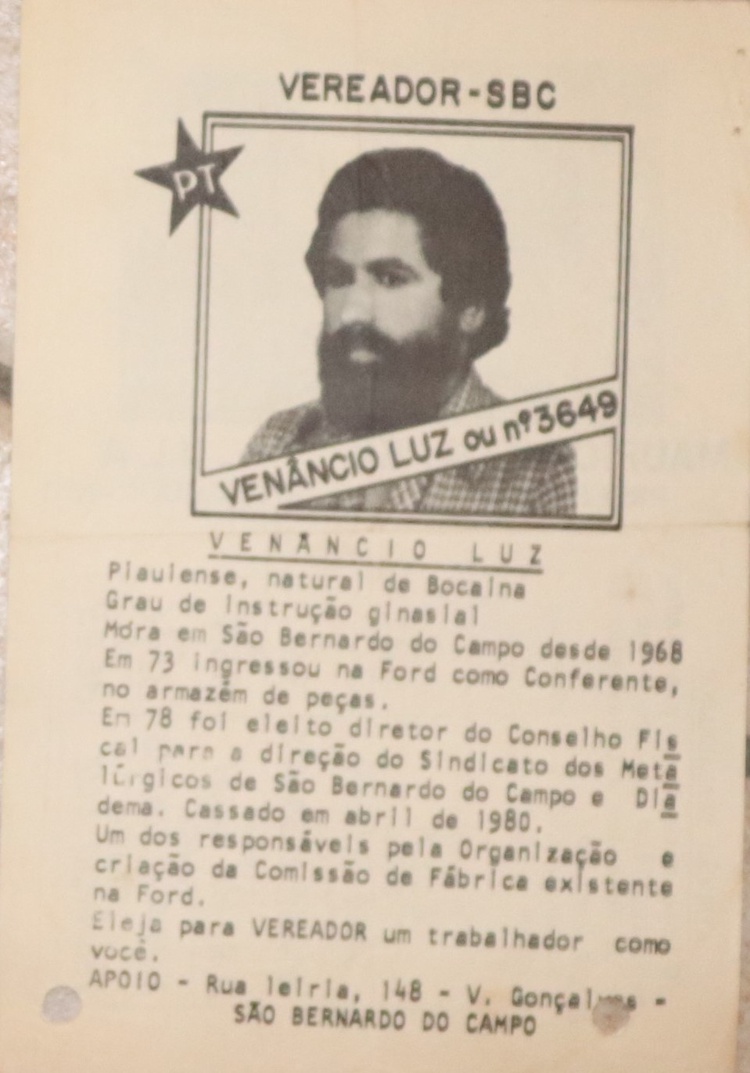 Panfleto do candidato Zé Venâncio