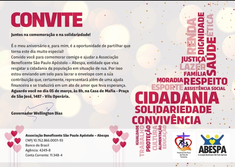 Convite de aniversário do governador