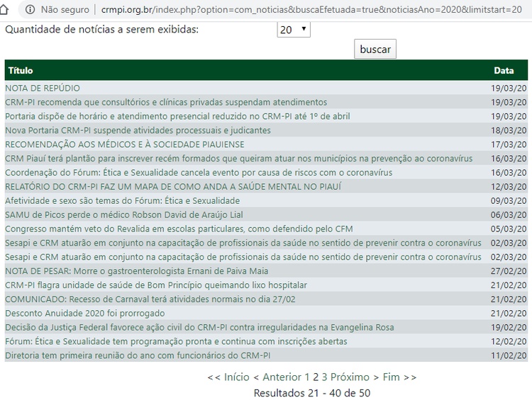 Histórico de notas e notícias publicadas pelo CRM-PI