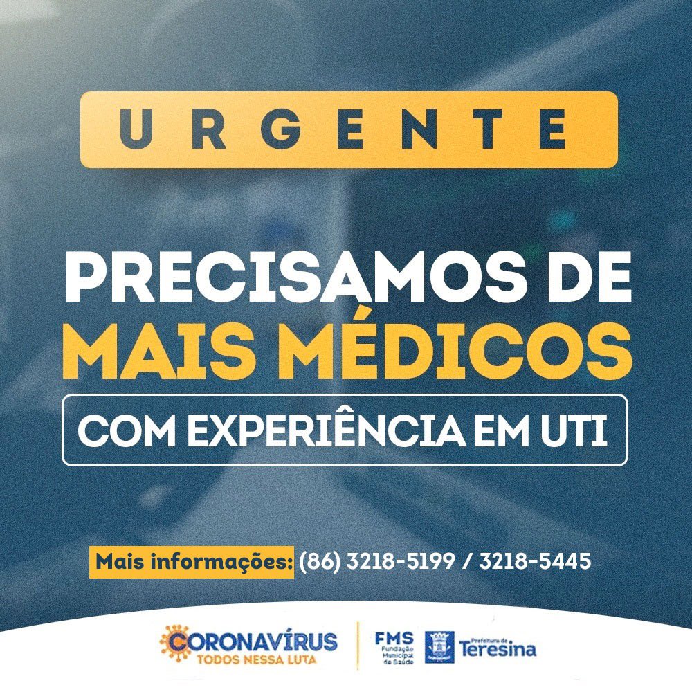 Prefeito de Teresina quer mais médicos com experiencia em UTI