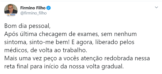 Firmino Filho recuperado da covid-19