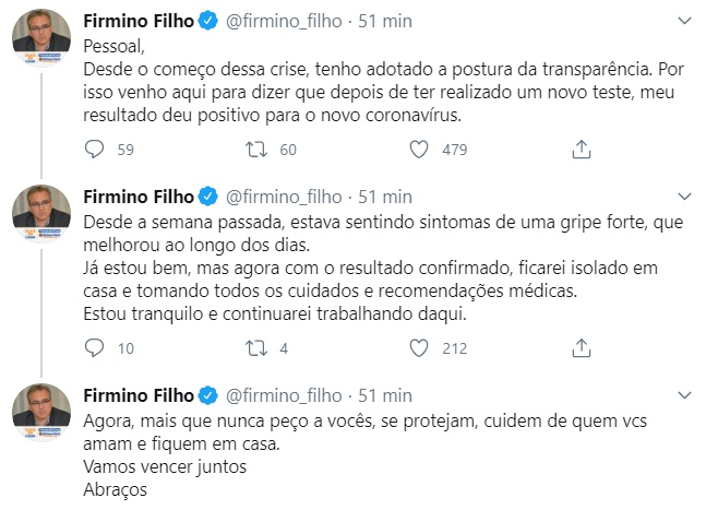 Firmino Filho está com covid-19