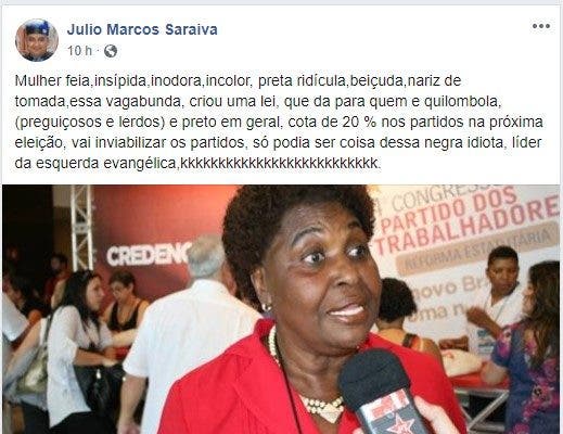 Bolsonarista chama Benedita da Silva de ‘preta beiçuda e vagabunda’