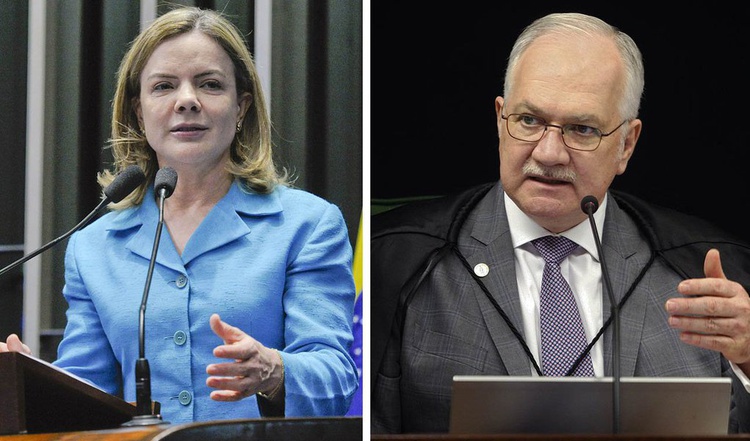 Deputada federal e presidente do PT, Gleisi Hoffmann, e o ministro do STF, Edson Fachin