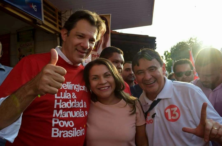 Neide Carvalho ao lado de Haddad e Wellington Dias