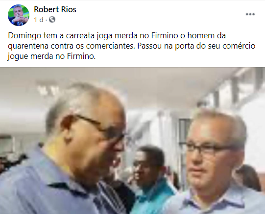 Robert recomenda 'jogar merda' em Firmino Filho