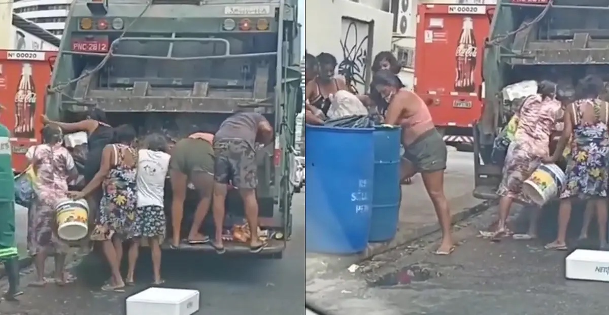 Vídeo: Pessoas reviram caçamba de lixo em busca de comida em Fortaleza