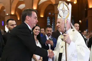 Jair Bolsonaro e o arcebispo de Aparecida, dom Orlando Brandes(Thiago Leon/Santuário Nacional de Aparecida)