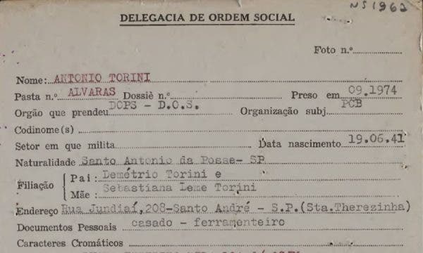 Ficha de Antônio Torini