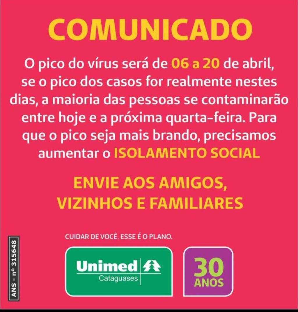 Fake News: Informações contidas no banner atribuído à Unimed que afirma pico da Covid-19 em abril são falsas