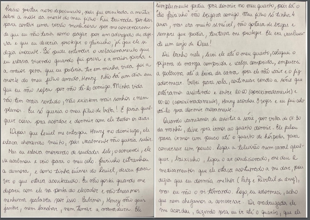 Caso Henry Borel: carta de Monique Medeiros (parte 14) — Foto: Reprodução