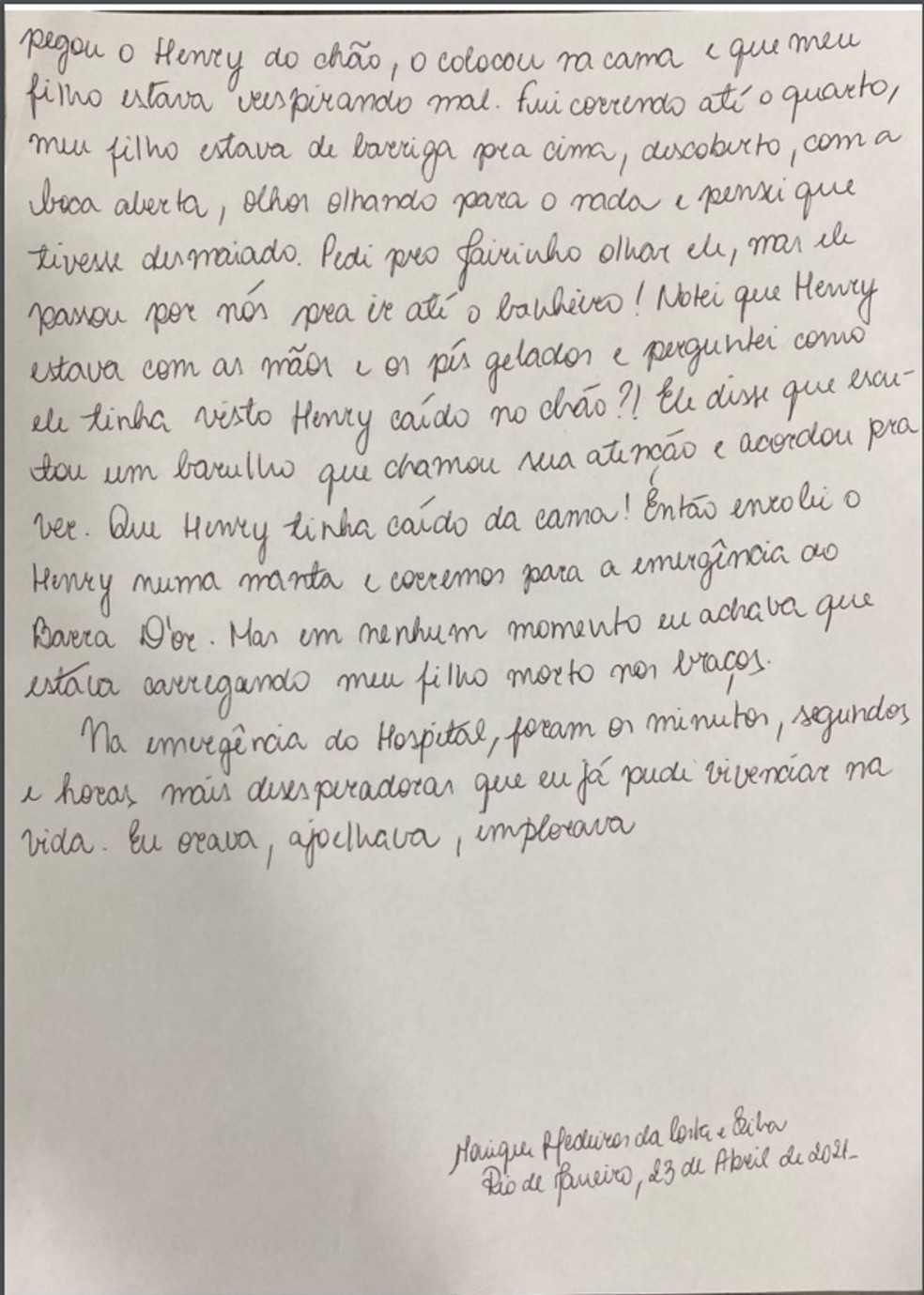 Caso Henry Borel: carta de Monique Medeiros (parte 15) — Foto: Reprodução