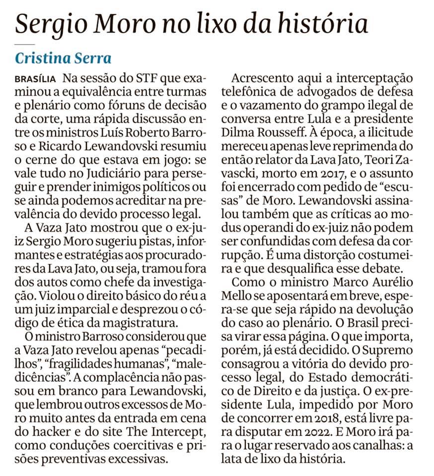 Sérgio Moro na lata de lixo da história