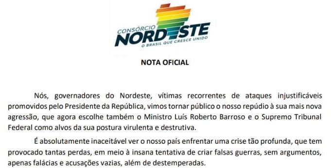 "O Brasil merece e exige respeito": governadores do Nordeste