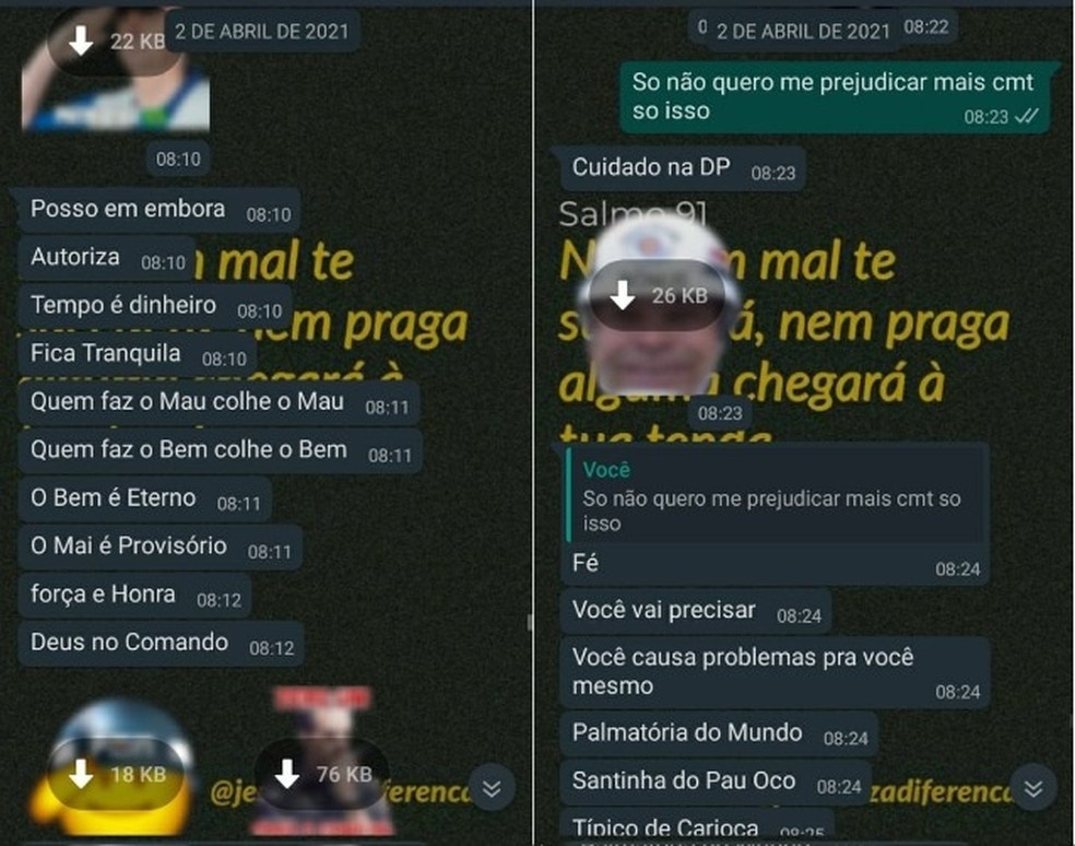 Sequência de mensagens recebidas pela soldado quando comandante descobriu que ela não iria à encontro