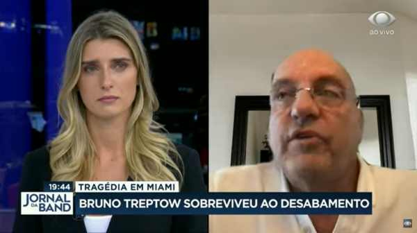 Prédio cai, pai de jornalista sobrevive; chorando, ela o entrevista