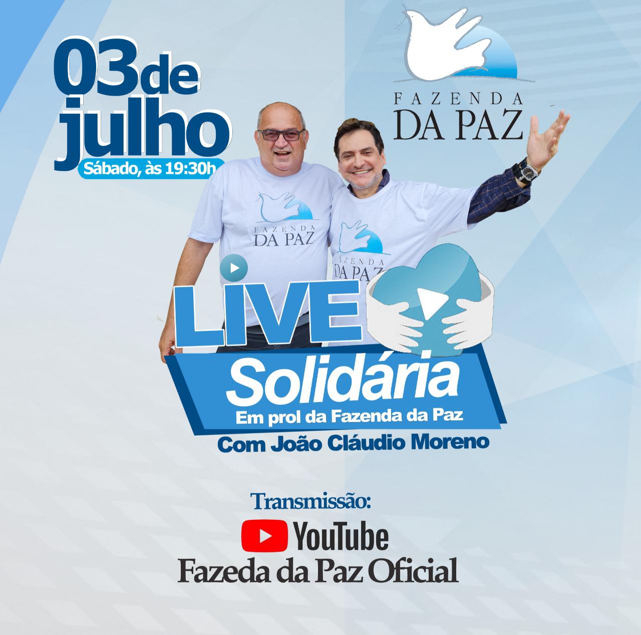 João Cláudio Moreno fará live solidária para ajudar a Fazenda da Paz