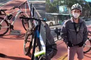 Édrian Santos expôs a abordagem da Polícia Militar enquanto andava com sua bicicleta na Avenida Paulista(Twitter)