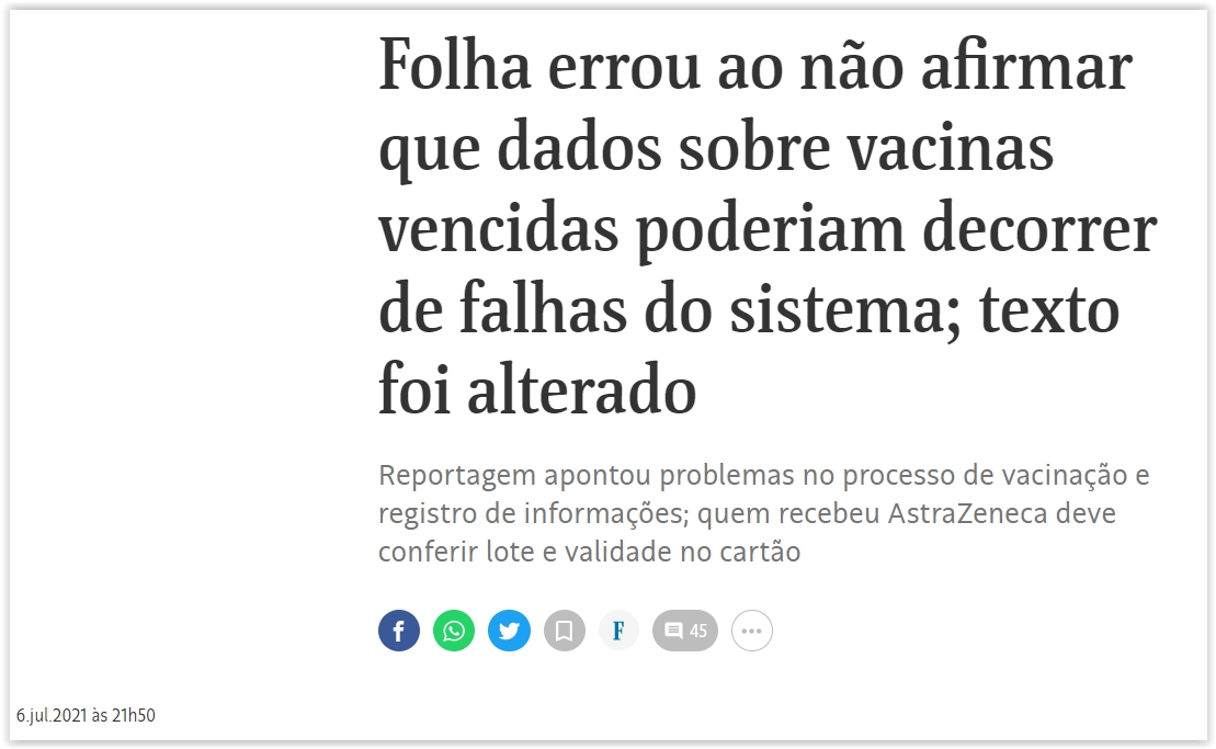 Vacinas vencidas: o erro do jornal Folha de São Paulo