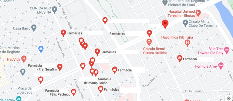 Print Google Meet – Quantidade de Farmácias no centro de Teresina (2021)