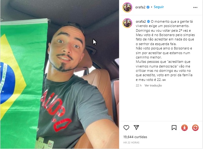 Jogador bolsonarista tem infidelidade exposta após declarar seu voto “em prol da família”