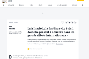 Principal jornal francês publica coluna de Lula na véspera das eleições(Reprodução/Le Monde)