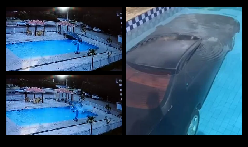 Carro desgovernado invade piscina de hotel na cidade de Cristino Castro