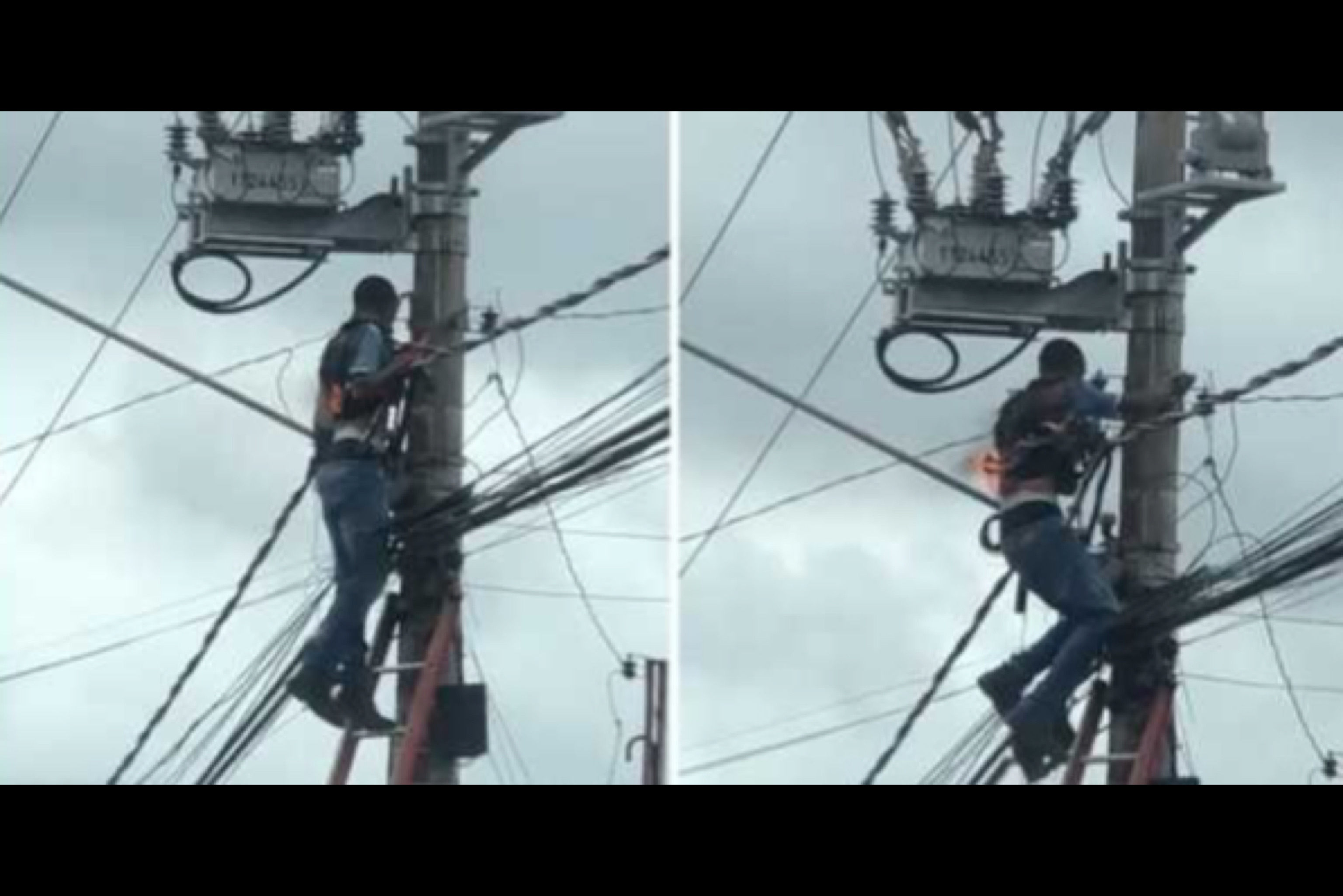 Vídeo: Homem 'pega fogo' após choque em poste, se solta de rede e sobrevive em SP