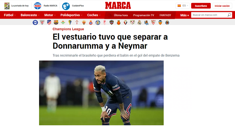 PSG perde; no vestiário, Neymar quase vai aos tapas com goleiro