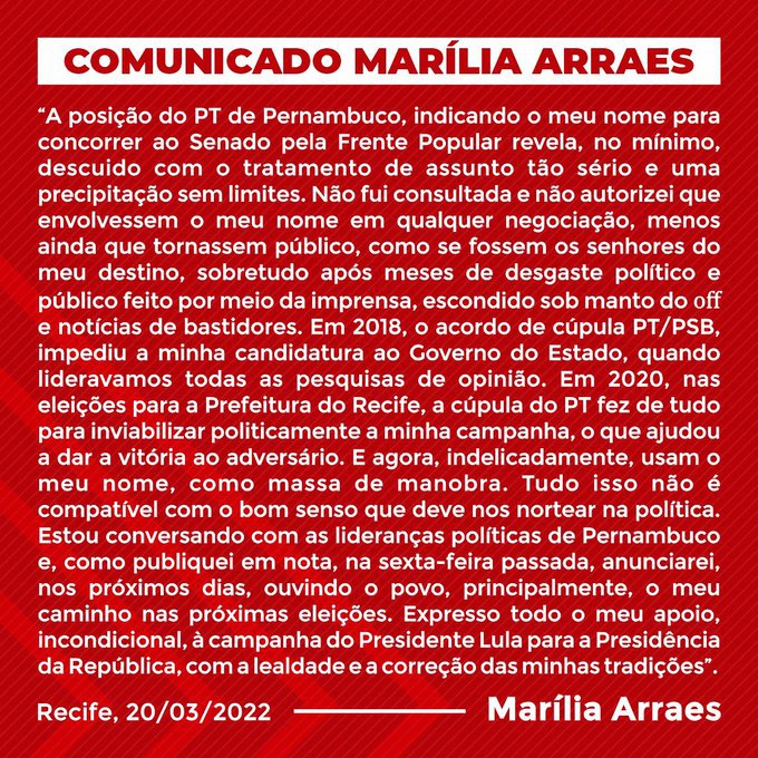 Nota de Marilia Arraes