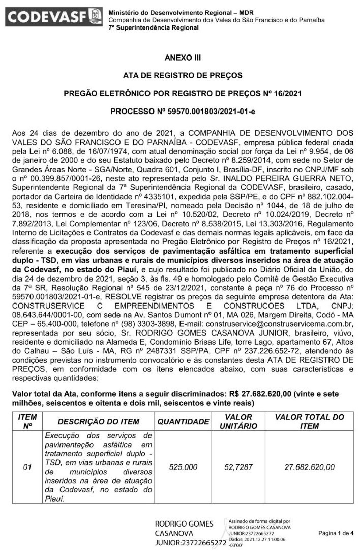 Licitações milionárias da Codevasf no Piauí