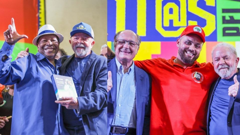 Lula com Noca da Portela e Lula e Alckmin com o carnavalesco Leandro Vieira