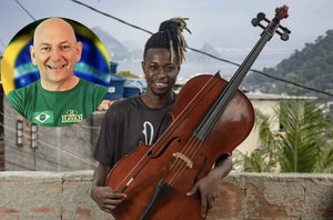O violoncelista Luiz Carlos Justino e Luciano Hang(Montagem pensarpiauí)