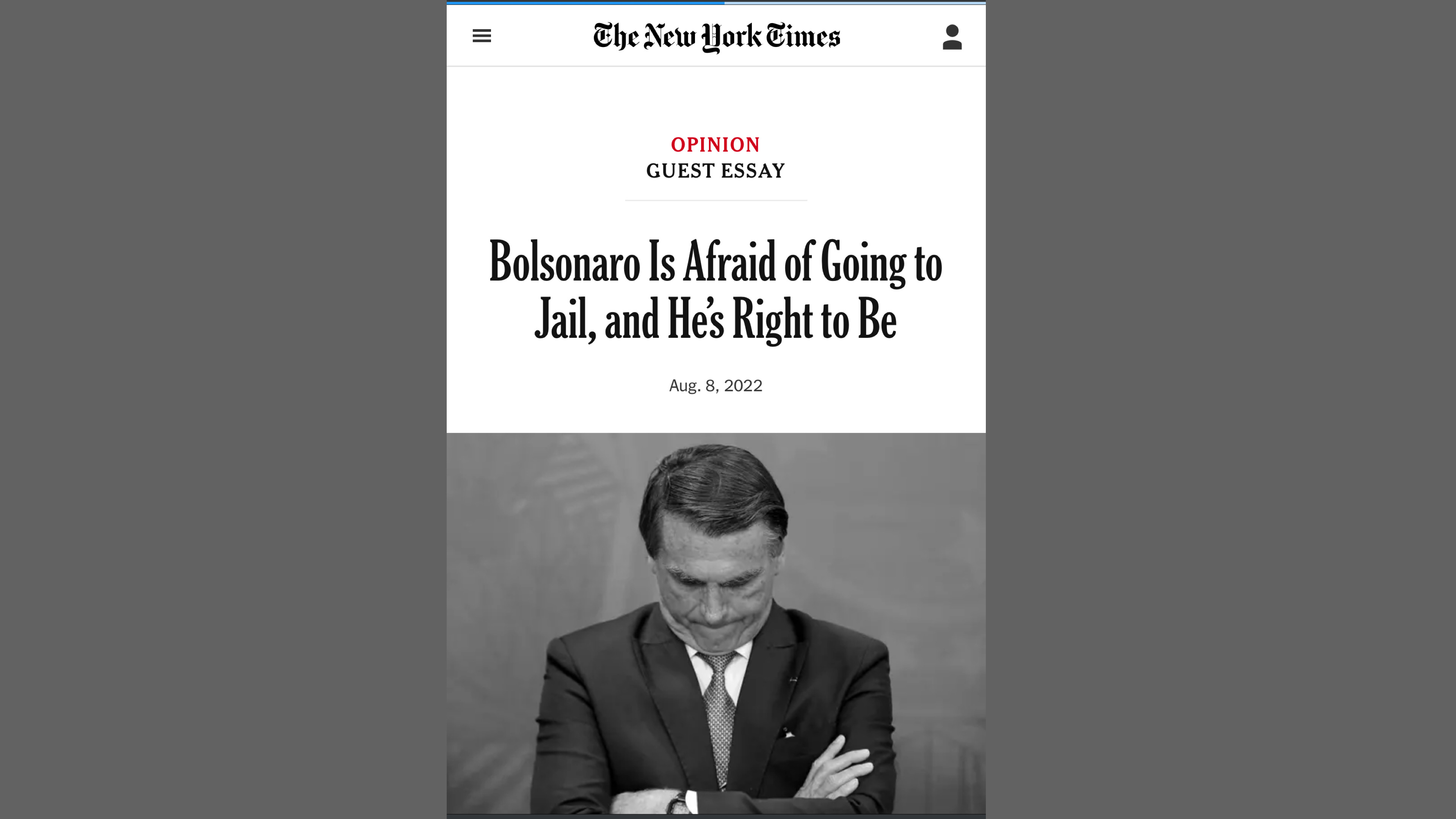 New York Times: “Bolsonaro está com medo de ser preso, e tem motivos de sobra para estar“