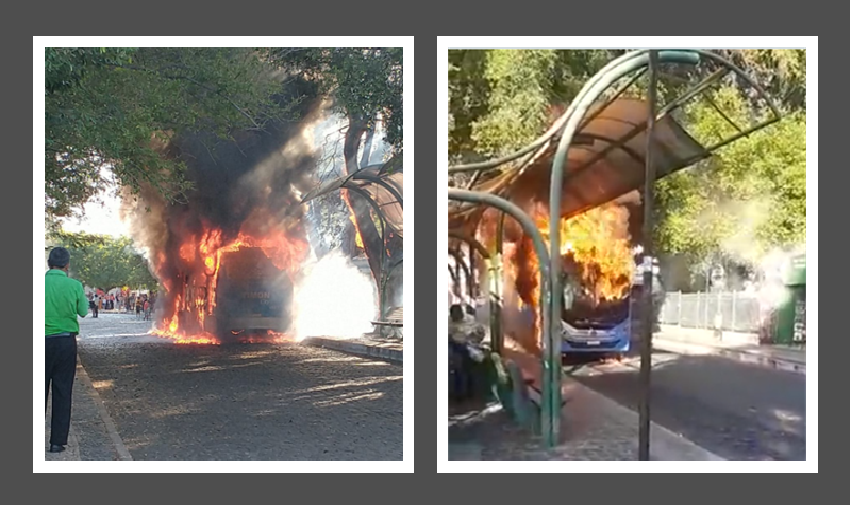 Homem ateia fogo em ônibus com passageiros no Centro de Teresina