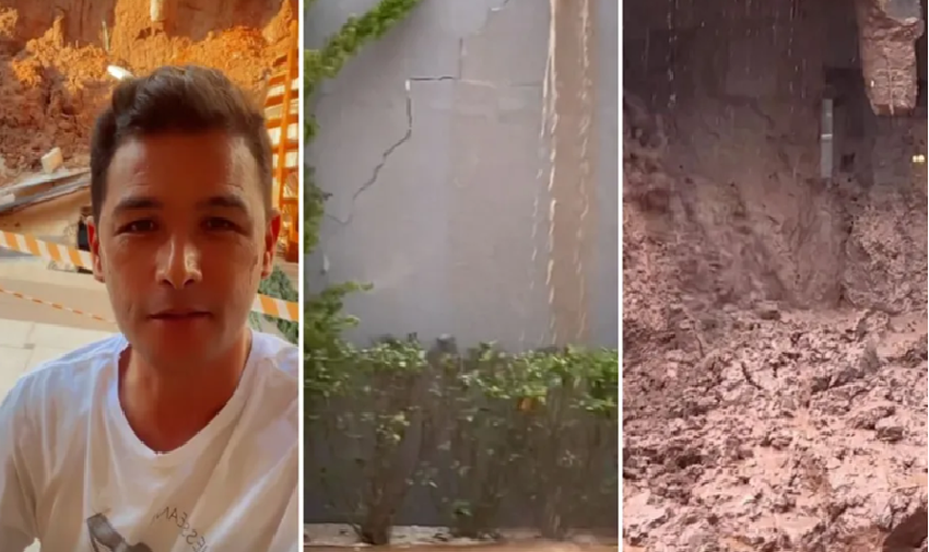 VÍDEO: homem grava instante em que muro de casa de luxo desaba em SP