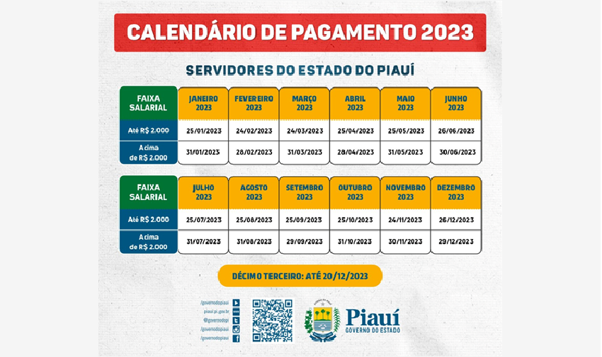 Governo divulga tabela de pagamento dos servidores estaduais