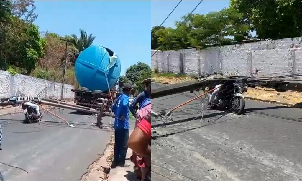 Caminhão puxa fios, derruba poste e mata motociclista em Teresina