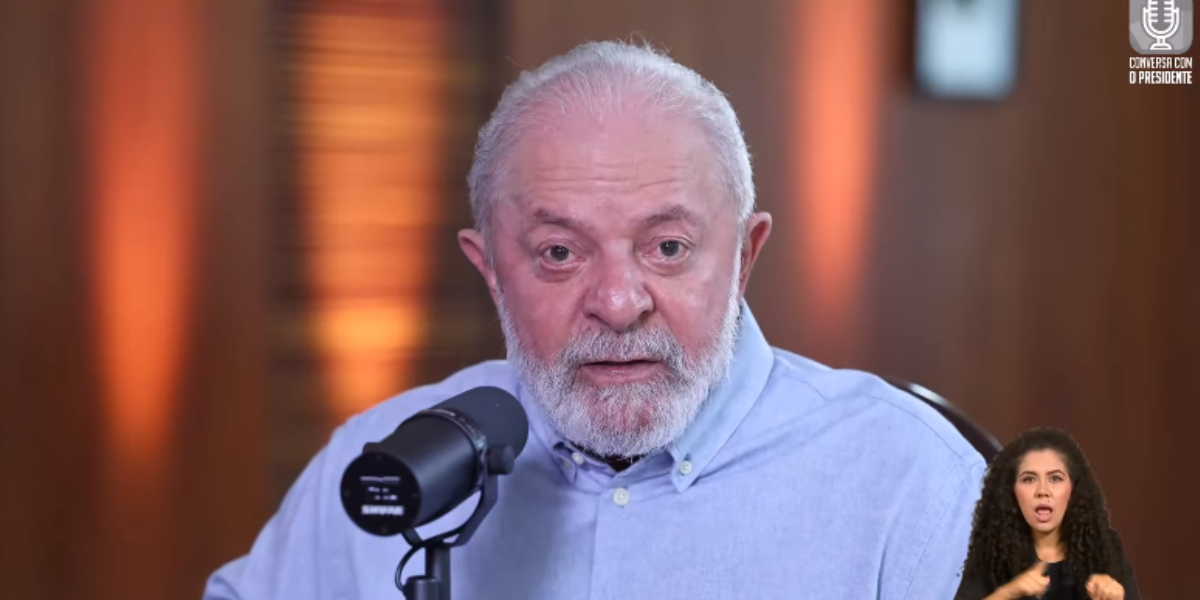 O presidente Luiz Inácio Lula da Silva (PT) durante o podcast semanal “Conversa com o Presidente”