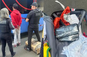 Equipes flagraram passageiro de ônibus com drogas(Reprodução)