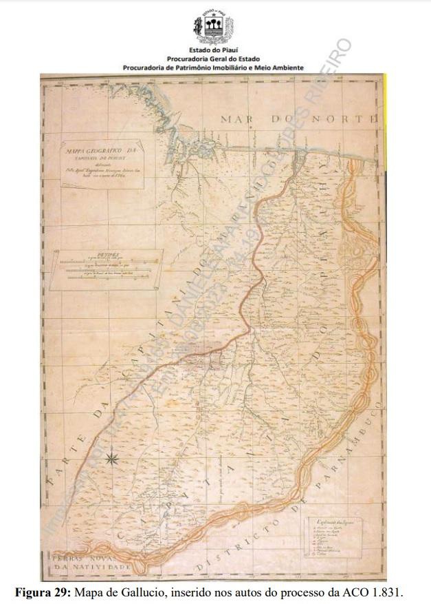 Mapa de Gallucio, utilizada pelo Piauí para reivindicar os territórios no Ceará.