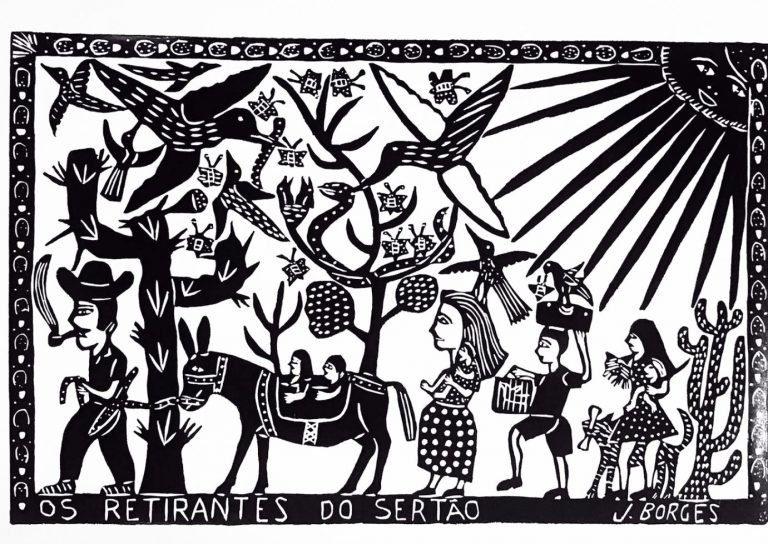 Os retirantes do sertão, xilogravura de J. Borges