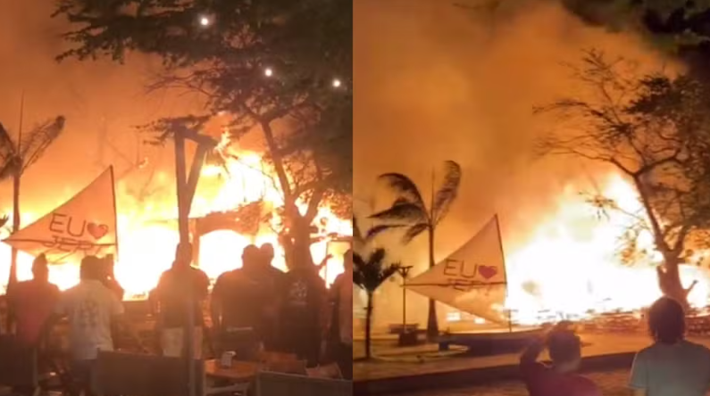 Vídeo: Incêndio destrói restaurante em Jericoacoara, no Ceará